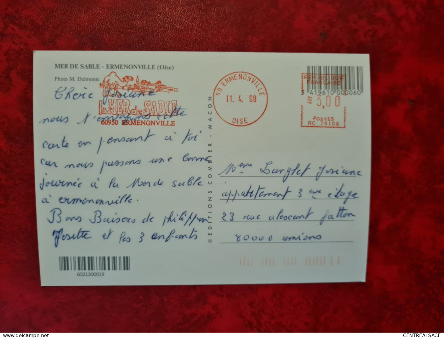 LETTRE 1998 OBLITERATION MECANIQUE ROUGE LA MER DE SABLE ERMENONVILLE - Otros & Sin Clasificación