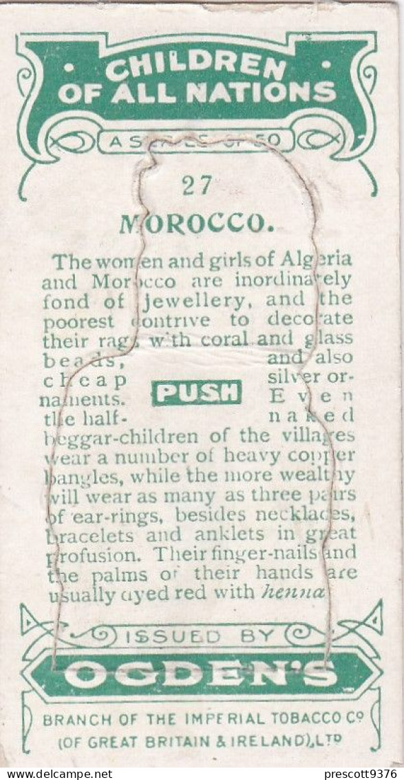 27 Morocco - Children Of All Nations 1924  - Ogdens  Cigarette Card - Original, Antique, Push Out - Ogden's