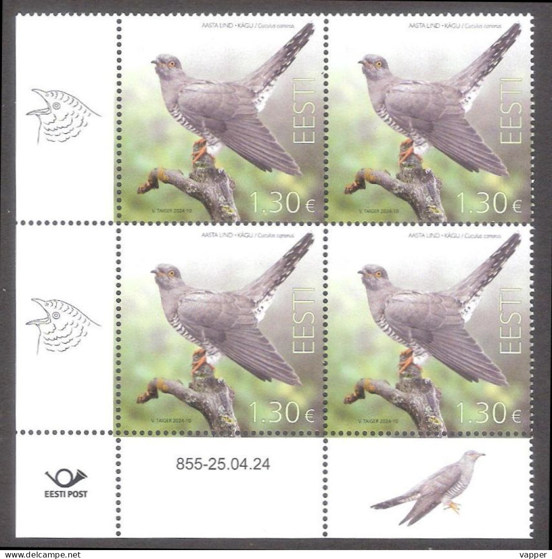 Bird Of The Year -the Common Cuckoo Estonia 2024 MNH  Stamp Block Os 4 Mi 1103 - Kuckucke & Turakos