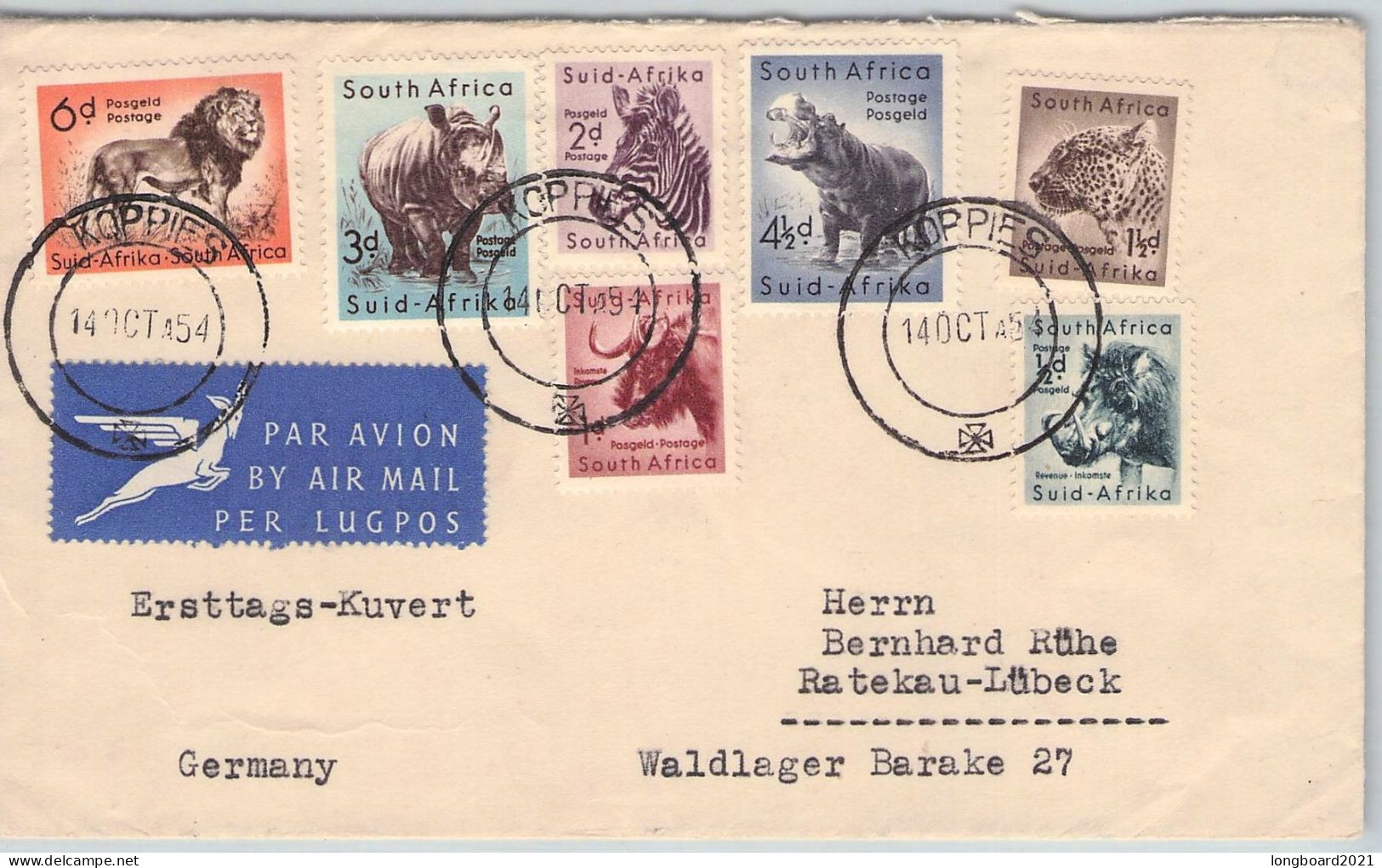 SOUTH AFRICA - FDC 14.10.1954 ANIMALS / 6327 - FDC