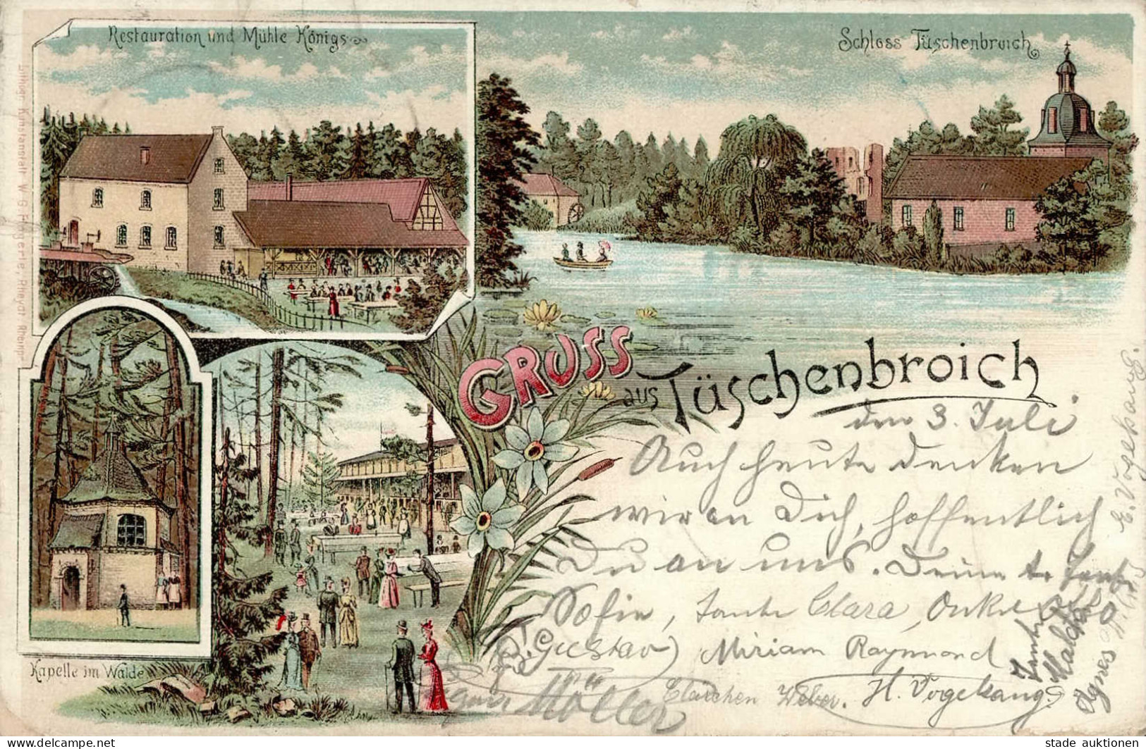 Tüschenbroich (5144) Gasthaus Und Mühle Königs Schloss Kapelle 1898 II- (abgestossen, Stempeldurchdruck) - Sonstige & Ohne Zuordnung