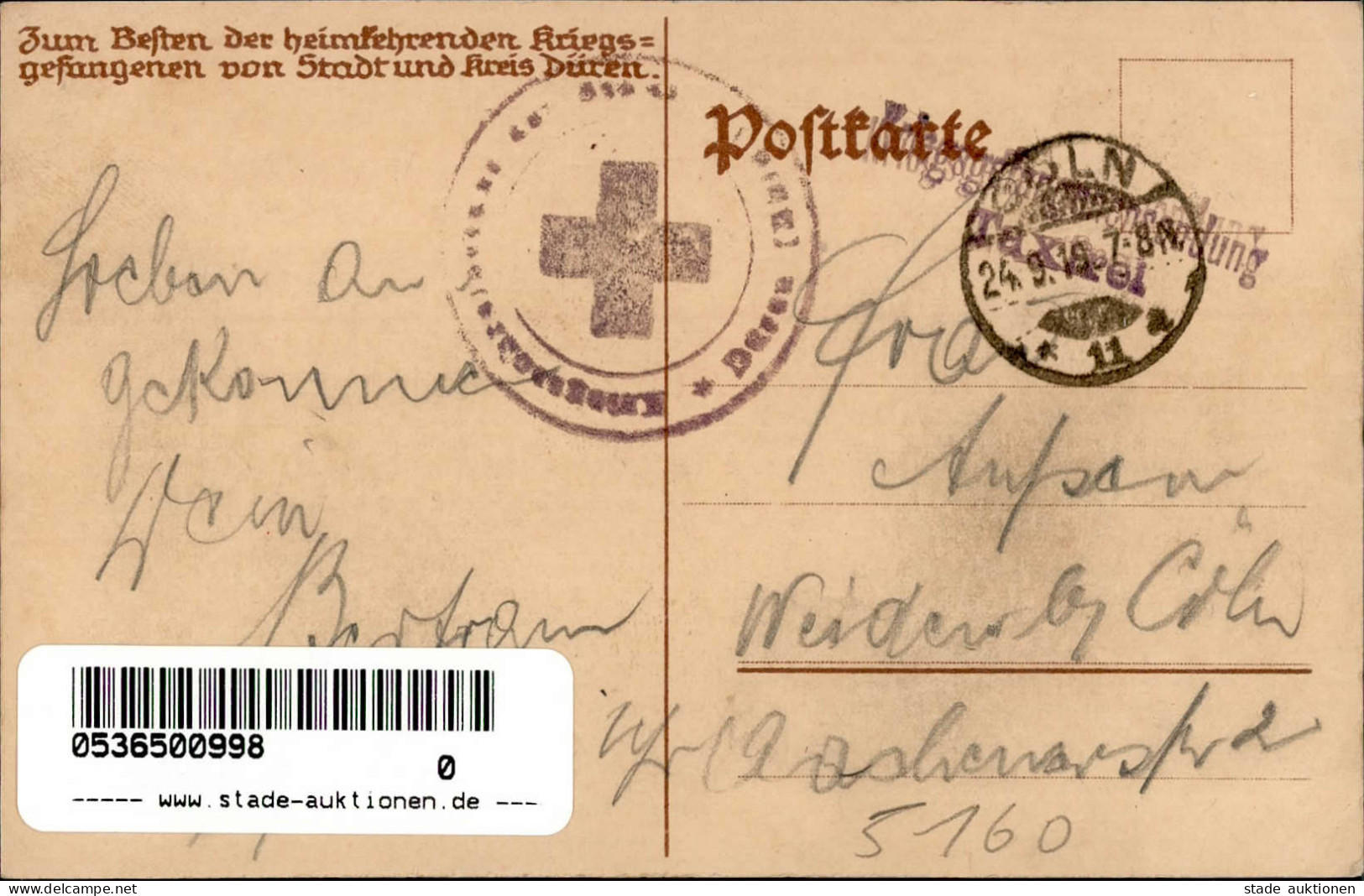 Düren (5160) Zum Besten Der Heimkehrenden Kriegsgefangenen 1919 Sign. Klaus Fisch I- - Sonstige & Ohne Zuordnung