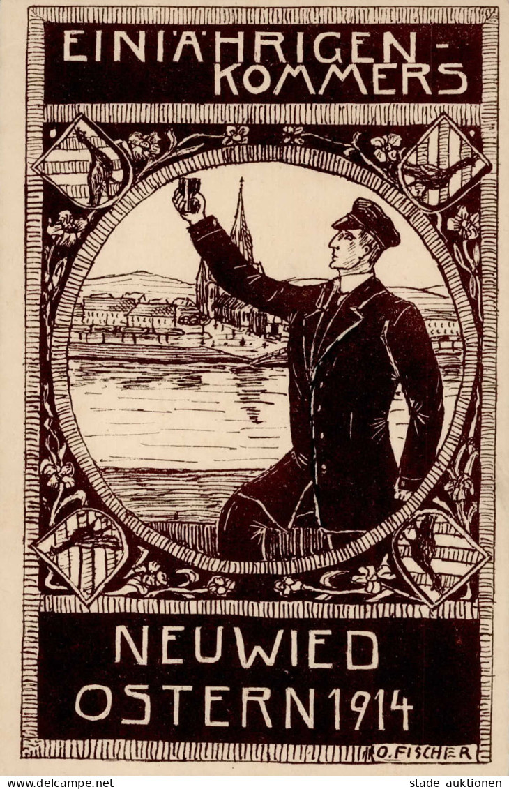 NEUWIED (5450) - STUDENTEN-COMMERS NEUWIED Ostern 1914 Künstlerkarte Sign. O.Fischer I Paques - Neuwied