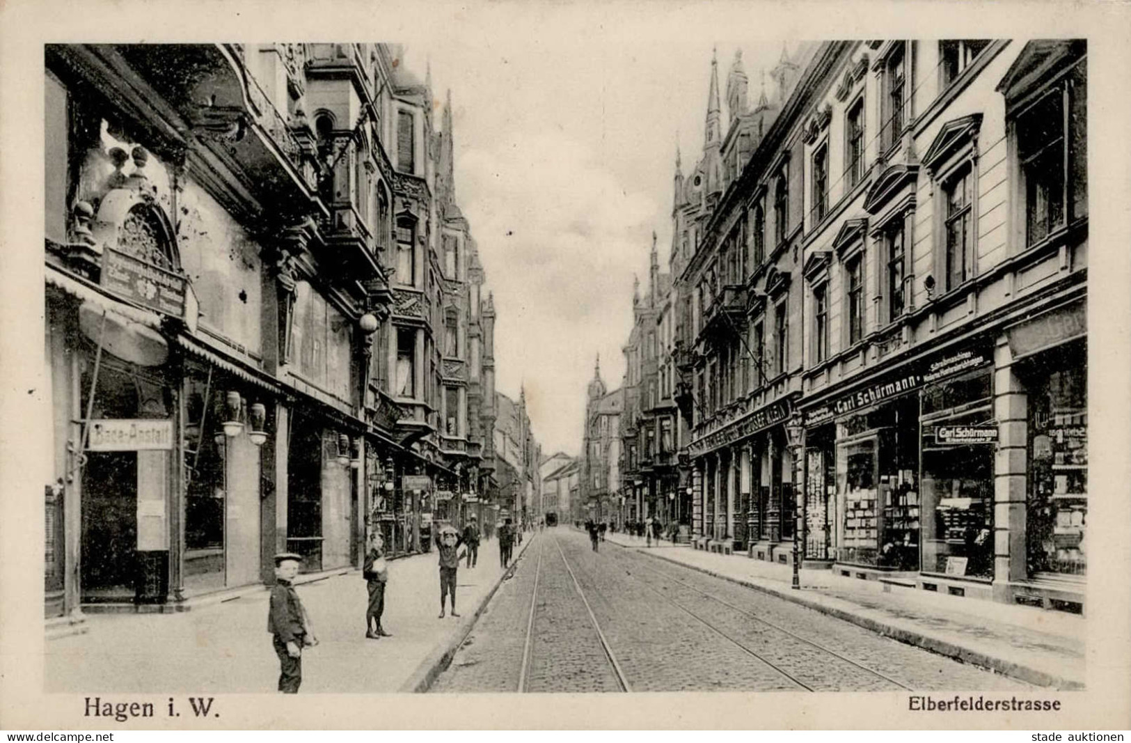 Hagen Westfalen (5800) Badeanstalt Eberfelderstrasse Handlung Schreibmaschinen Carl Schürmann Kinder 1915 I-II (fleckig) - Hagen