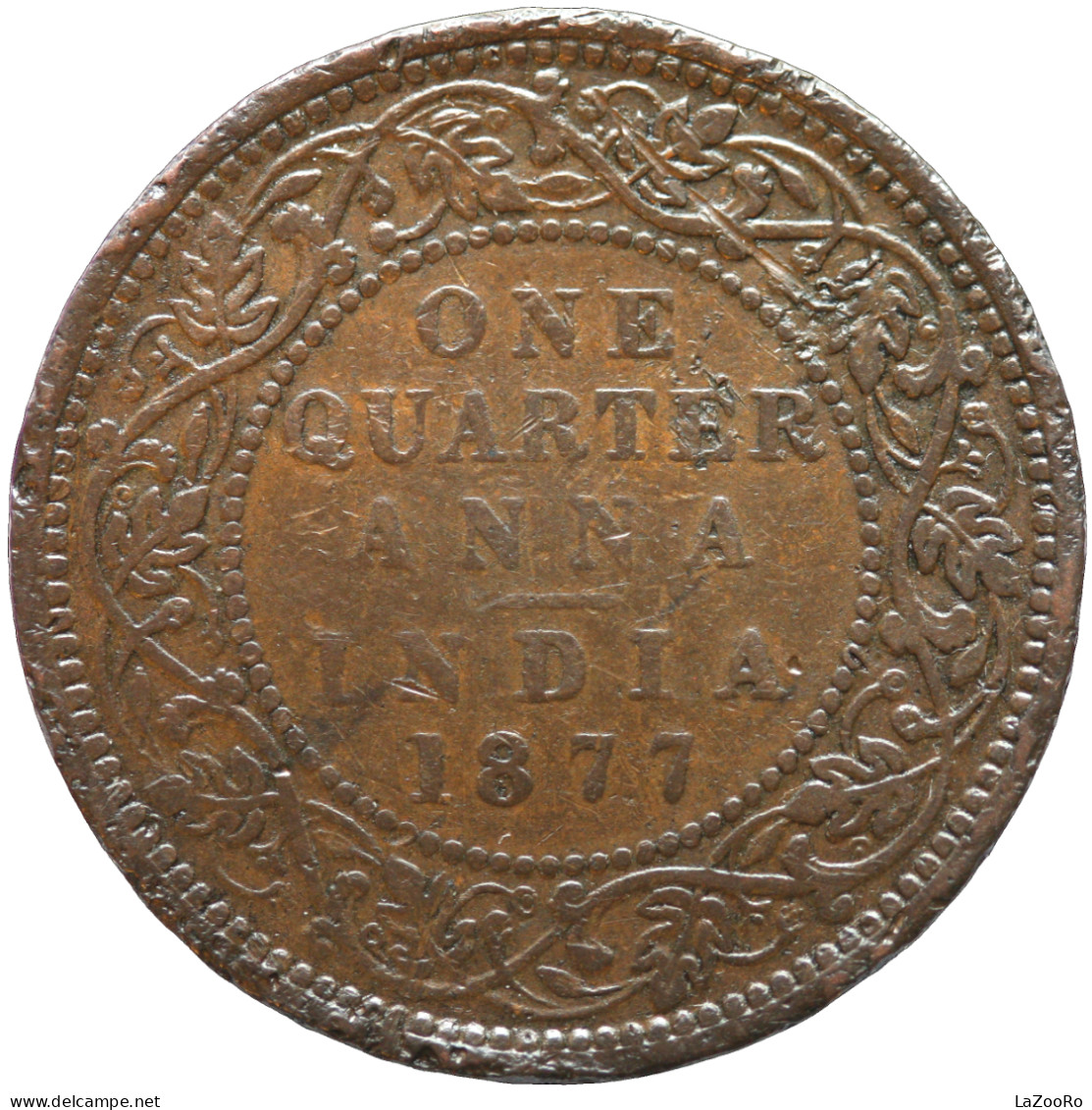LaZooRo: British India 1/4 Anna 1877 F - Colonie