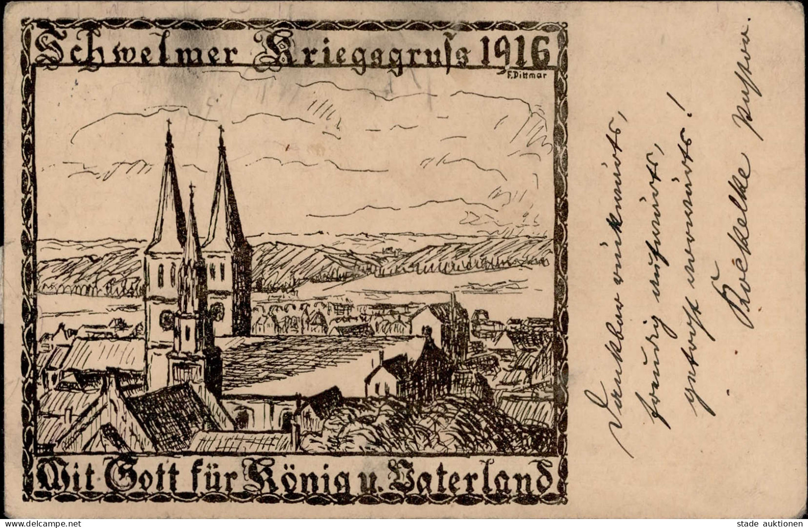 Schwelm (5830) Kirche Künstlerkarte F. Dittmar 1916 II (Stauchungen) - Schwelm