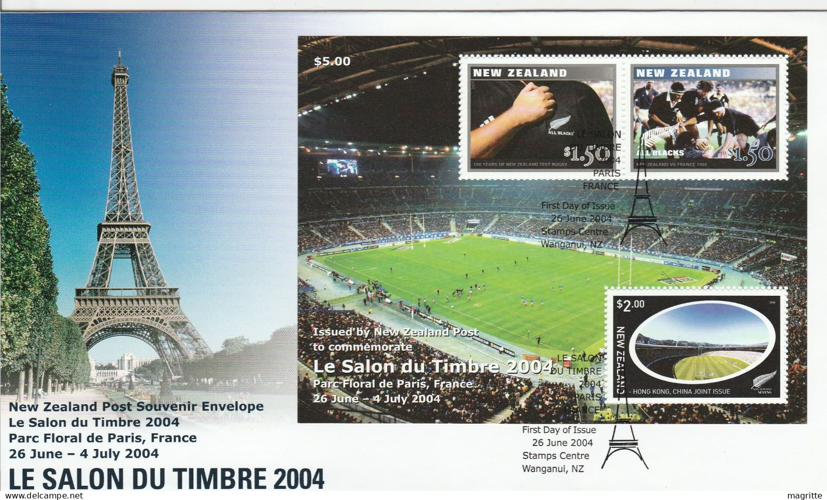 Nelle Zélande 2004 Rugby à 7 FDC Bloc Paris Tour Eiffel Emission Commune New Zealand Rugby Seven Joint Issue Hong Kong - Gemeinschaftsausgaben