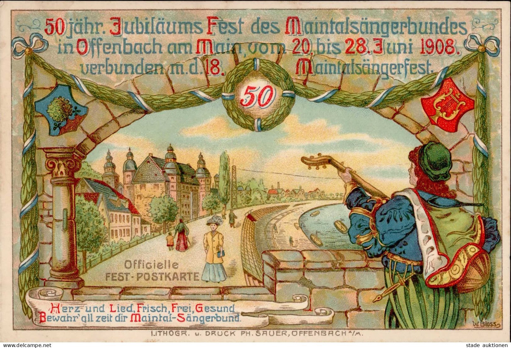 Offenbach Am Main (6050) 50 Jähriges Jubiläumsfest Des Maintalsängerbundes 20. Bis 28. Juni 1908 Verbunden Mit Dem 18. M - Offenbach