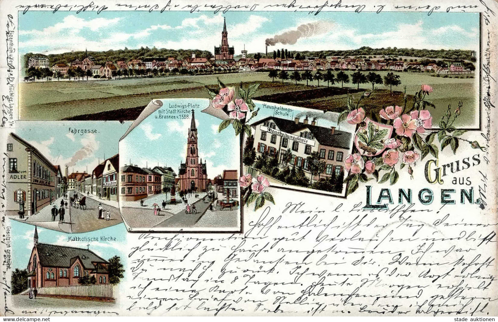 Langen (6070) Fahrgasse Ludwigs-Platz Haushaltungsschule 1899 I- - Sonstige & Ohne Zuordnung