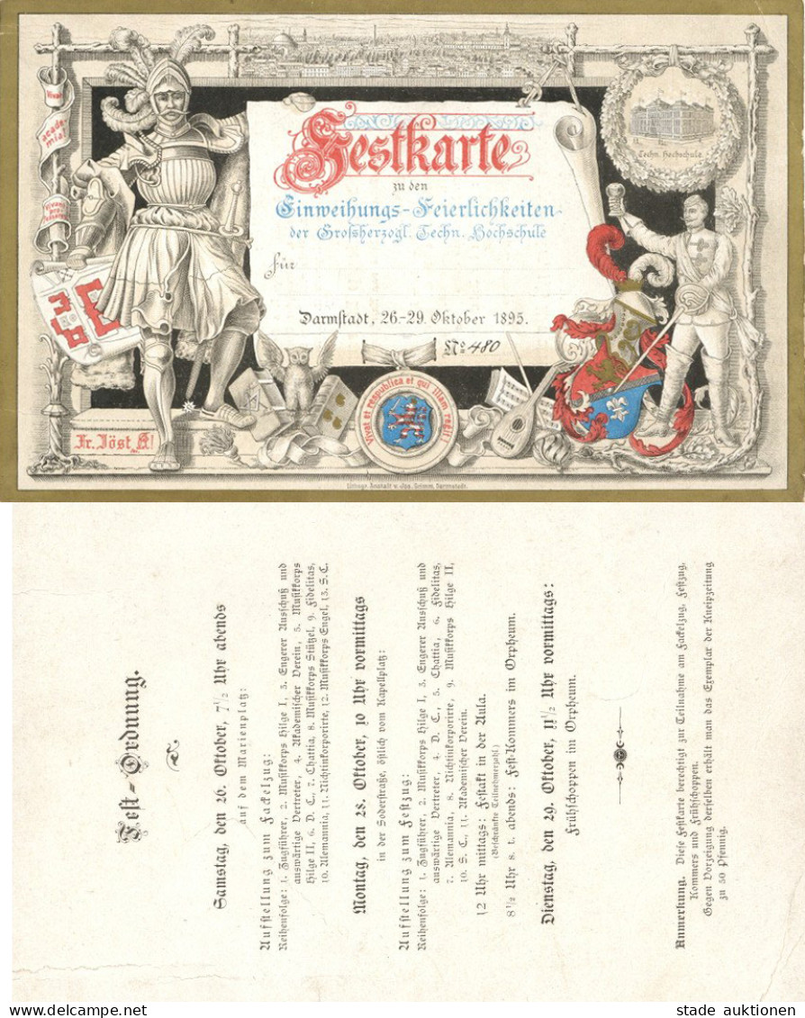 Darmstadt (6100) Festkarte Zu Den Einweihungs-Feierlichkeiten Der Großherzogl. Techn. Hochschule Vom 26.-29. Okt. 1895 I - Darmstadt