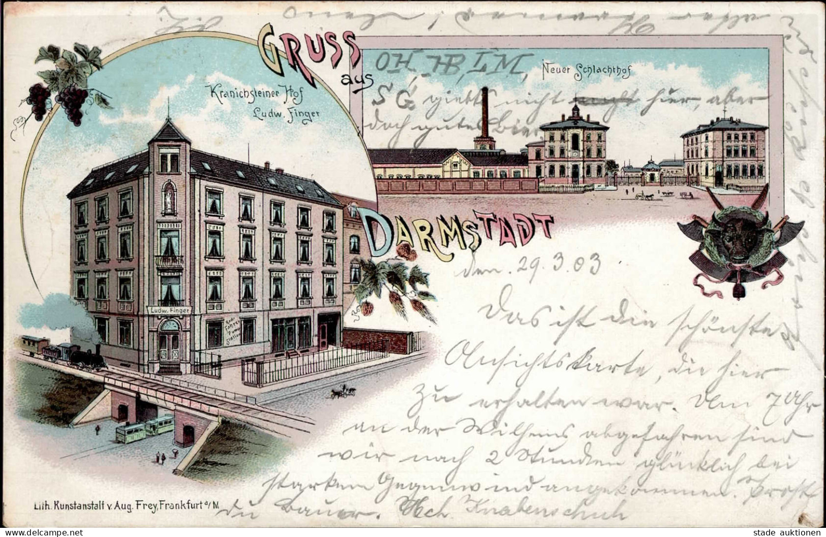 Darmstadt (6100) Kranichsteiner Hof Eisenbahn Neuer Schlachthof 1903 I-II (fleckig, Ecken Gestaucht) Chemin De Fer - Darmstadt