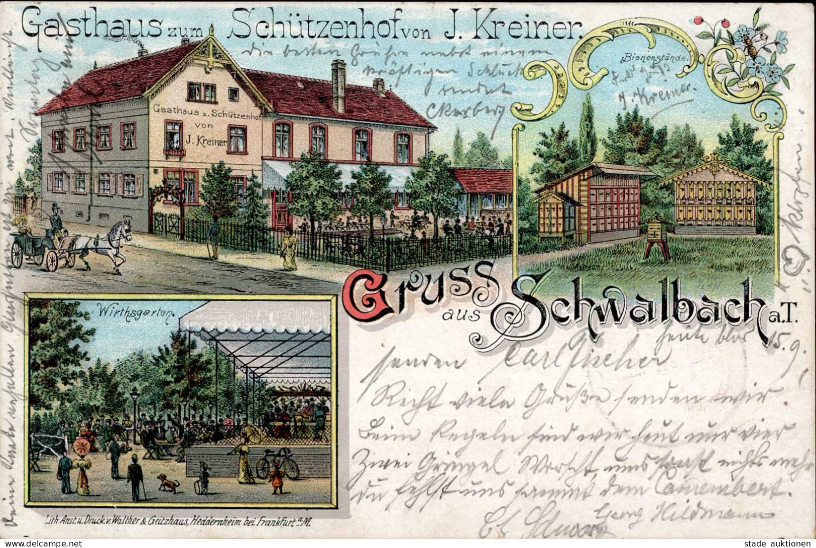 Schwalbach (6231) Gasthaus Schützenhof J. Kreiner 1903 I-II (RS Bemalt) - Other & Unclassified