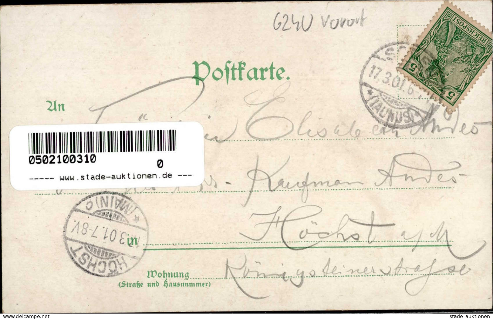 Falkenstein (6240) Gasthaus Nassauer Hof Rathaus Heilanstalt 1901 II (Stempeldurchdruck) - Andere & Zonder Classificatie