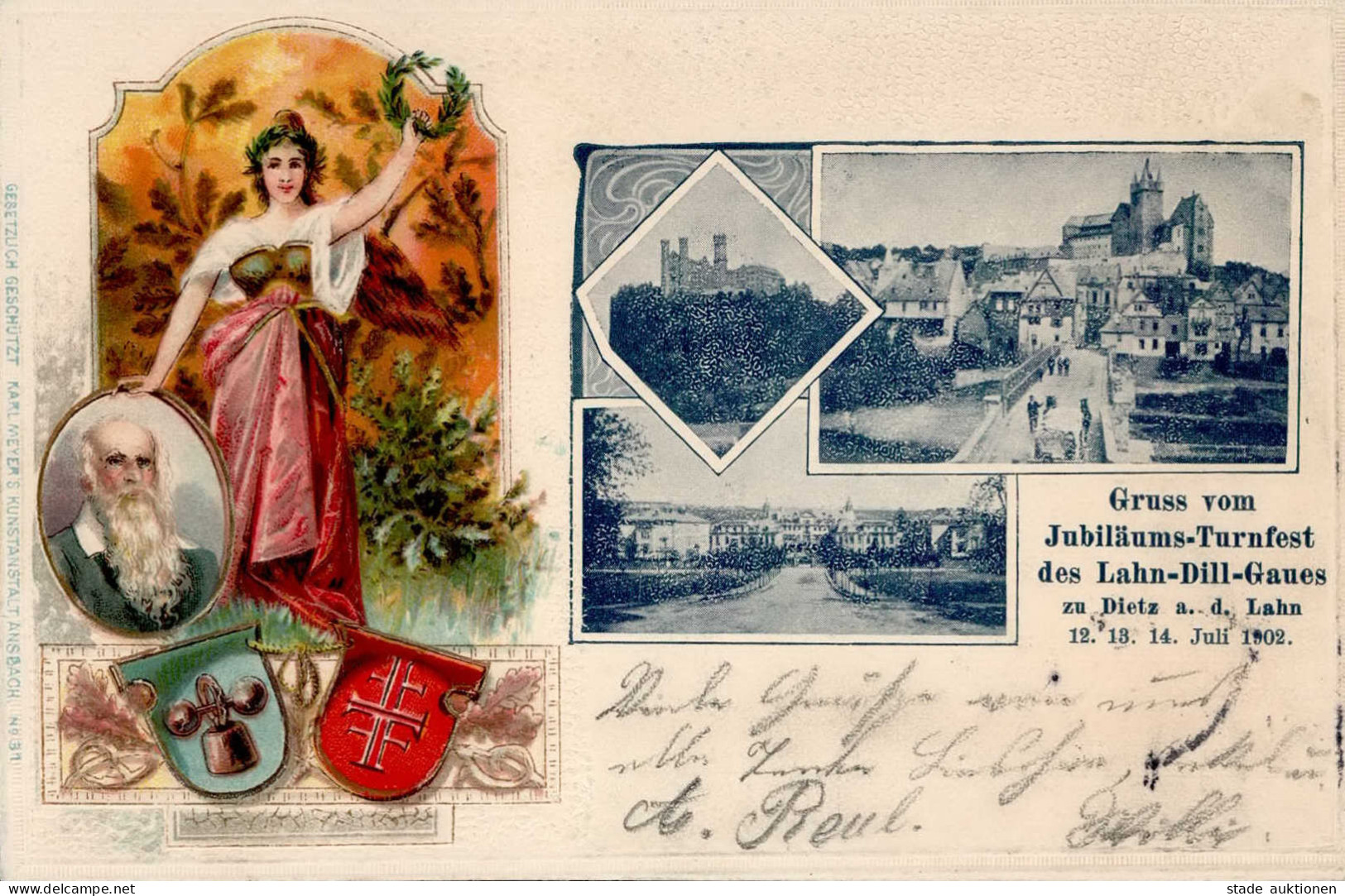 Diez (6252) Präge-Karte Jubiläums-Turnfest Des Lahn-Dill-Gaues 12. Bis 14.uli 1902 I - Other & Unclassified