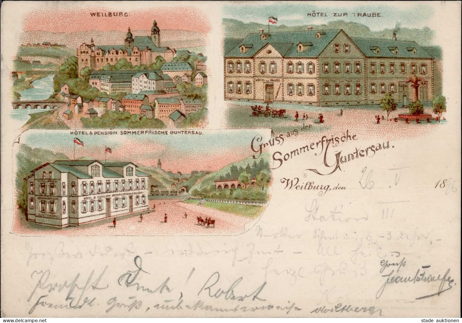 WEILBURG (6290) - Hotel Zur Traube - Sommerfrischen GUNTERSAU Frühes Litho 1896! I - Other & Unclassified