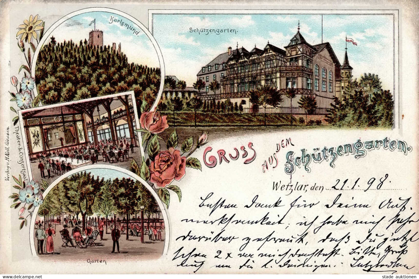 Wetzlar (6330) Karlsmund Gasthaus Schützengarten Konzertsaal 1898 I-II (fleckig) - Wiesbaden