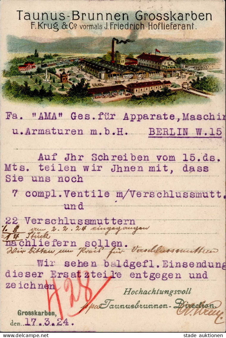 Groß-Karben Taunus-Brunnen (6367) Werbe-Karte Fabrik F. Krug & Co. II (Klebereste RS) - Other & Unclassified