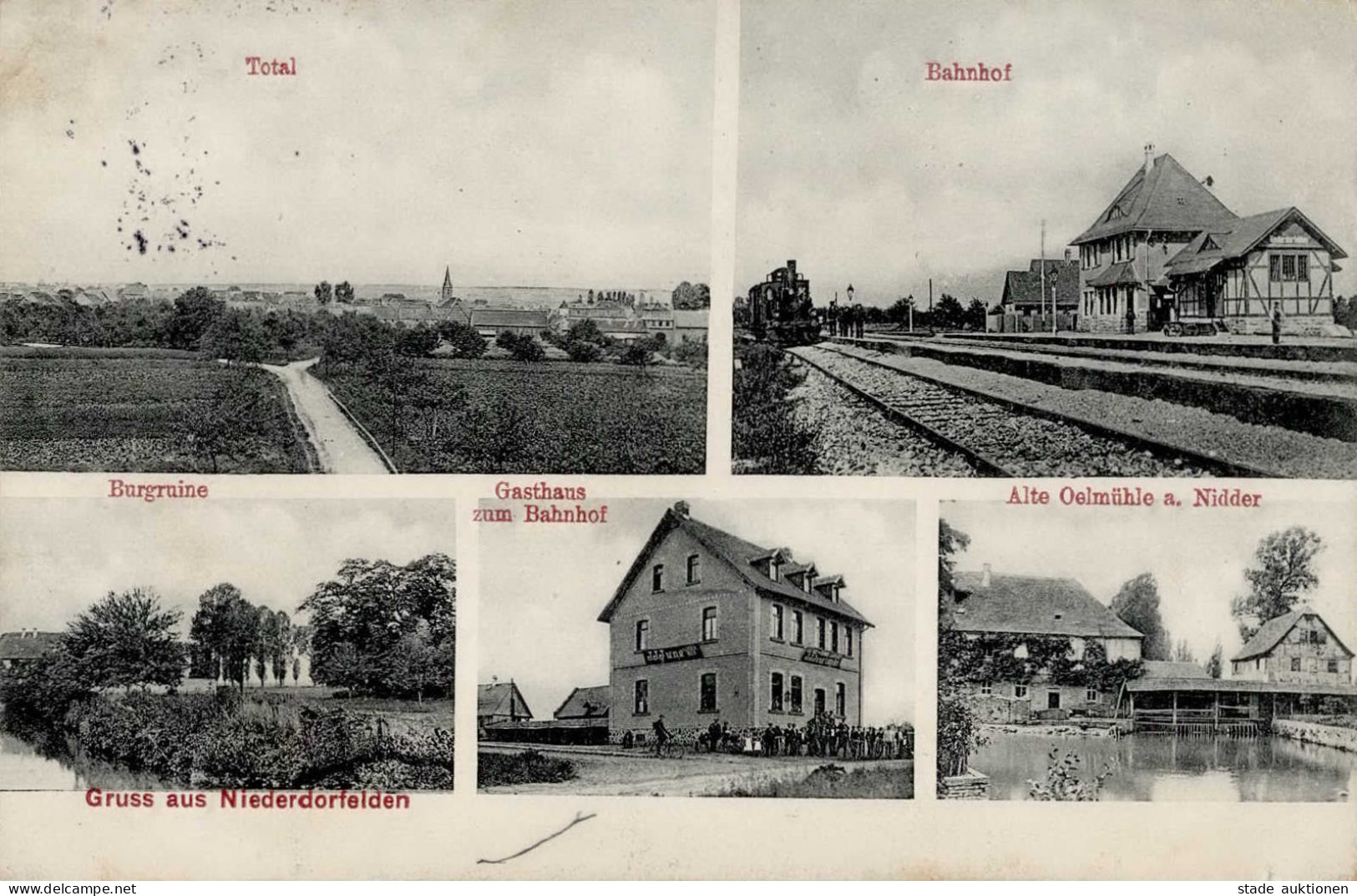 Niederdorfelden (6369) Bahnhof Gasthaus Zum Bahnhof 1913 II (Stauchung, Kleine Einkerbung) - Other & Unclassified
