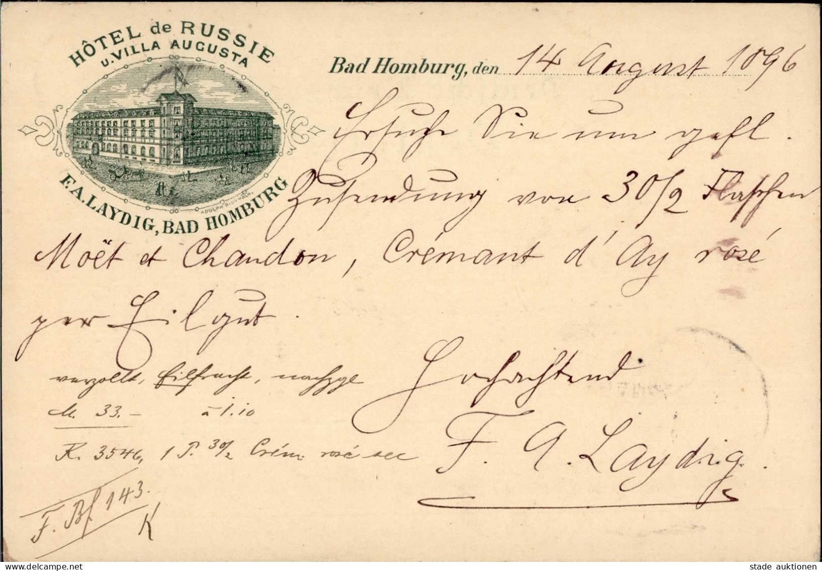 Bad Homburg (6380) Vorläufer Hotel De Russie Und Villa Augusta 1896 I-II - Other & Unclassified