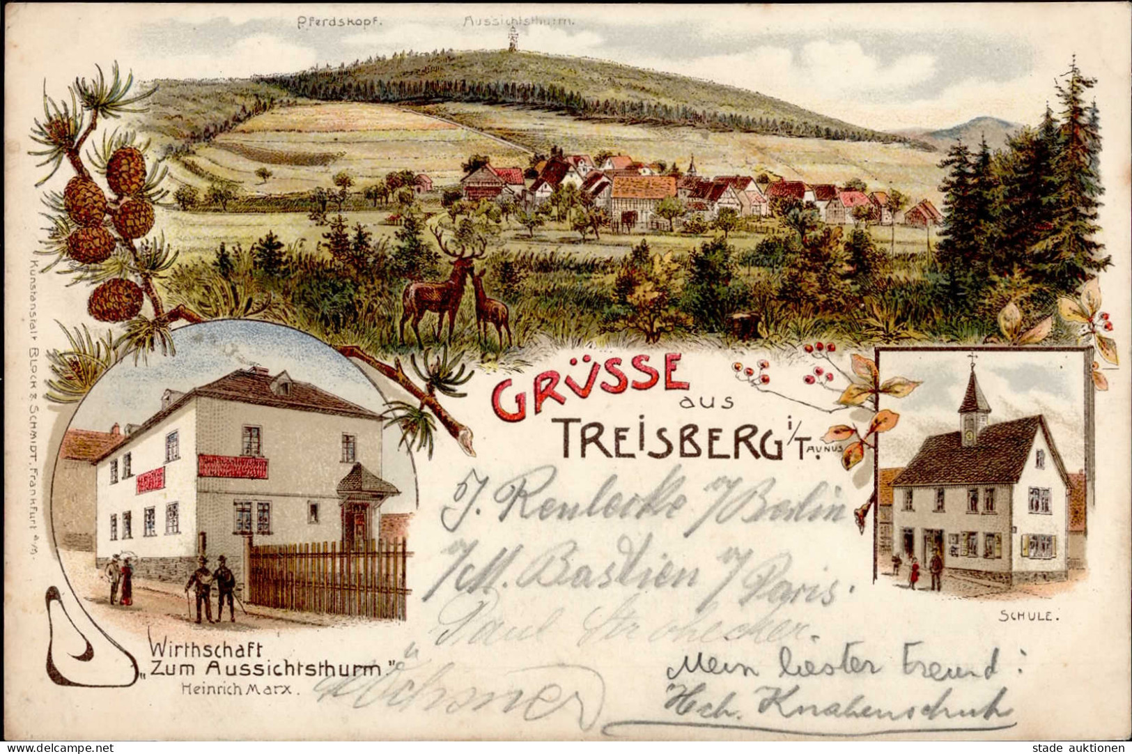 Treisberg (6384) Gasthaus Zum Aussichtsturm Schule 1903 I-II (fleckig) - Other & Unclassified