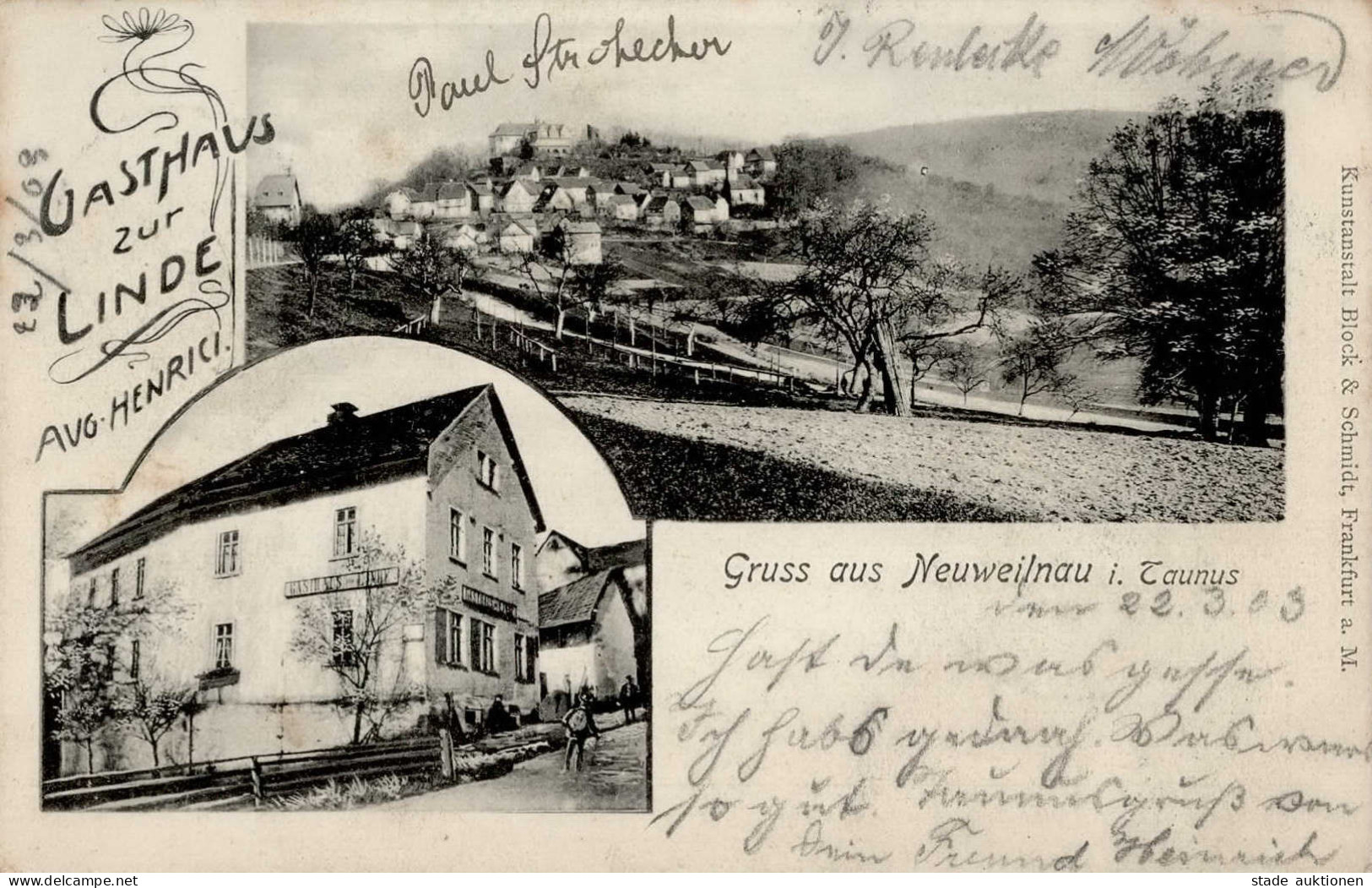 Neuweilnau (6395) Gasthaus Zur Linde 1903 I-II (fleckig) - Other & Unclassified
