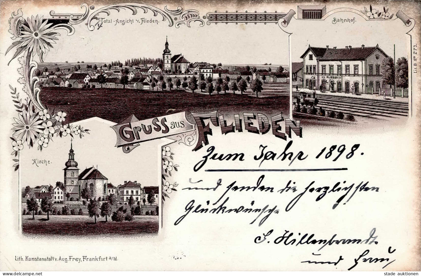 Flieden (6403) Bahnhof Kirche 1898 I-II (VS Fleckig, Ecken Abgestossen) - Other & Unclassified
