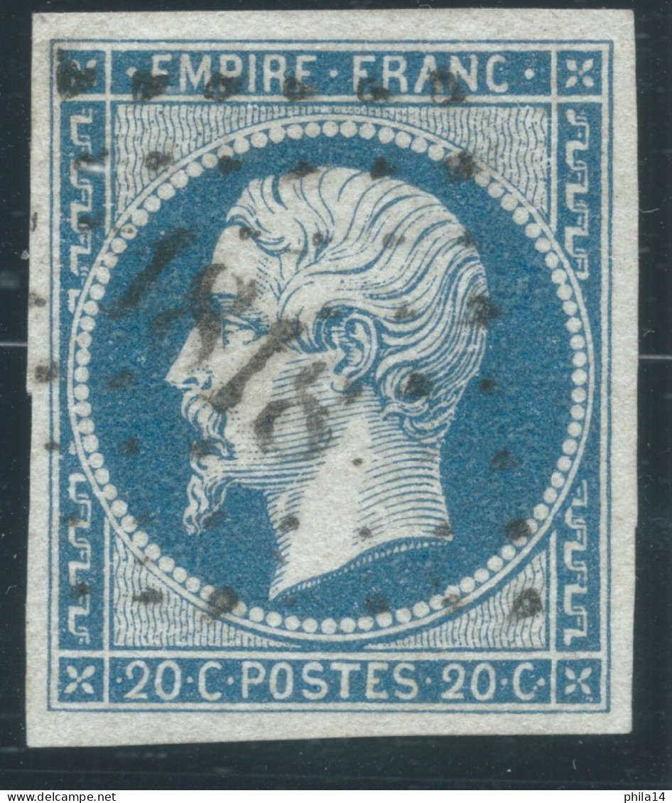 N°14 20c BLEU LAITEUX NAPOLEON / PC 1818 LYON - 1853-1860 Napoléon III