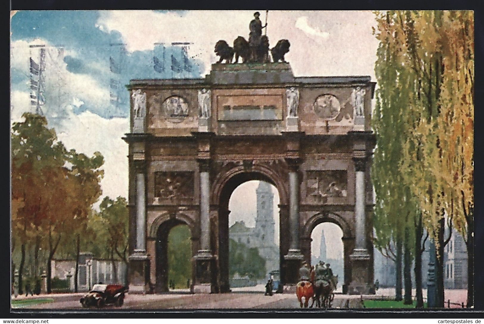 Künstler-AK München, Strassenpartie Mit Siegestor  - Muenchen