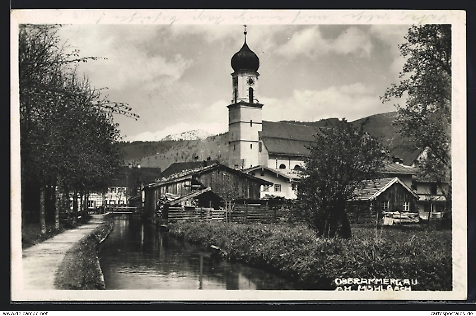 AK Oberammergau, Teilansicht Mit Kirche Am Mühlbach  - Oberammergau