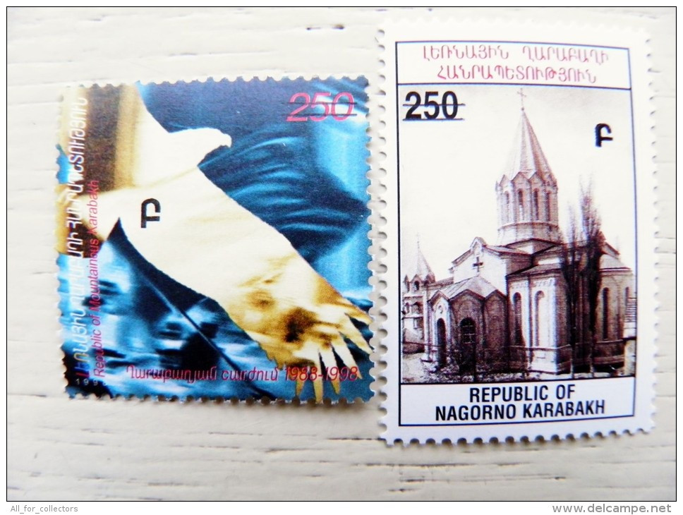 SALE! MNH Post Stamps Of Nagorno Kharabakh Azerbaijan 2000 Michel#26-27 Overprints Stamps #21 & 23 -euro50 Eagle Church - Azerbaïjan