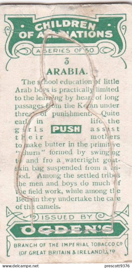 3 Arabia  - Children Of All Nations 1924  - Ogdens  Cigarette Card - Original, Antique, Push Out - Ogden's