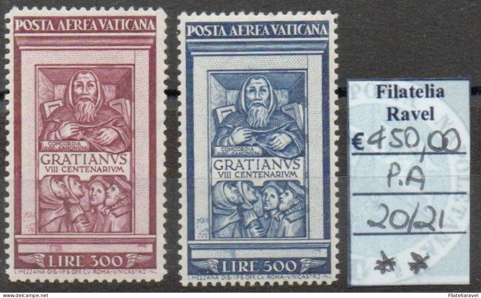 Vaticano - 1951 - Posta Aerea - "Graziano", 2 Valori, Serie Completa, Gomma Integra. Cat Sassone N. 20/21 - Ongebruikt