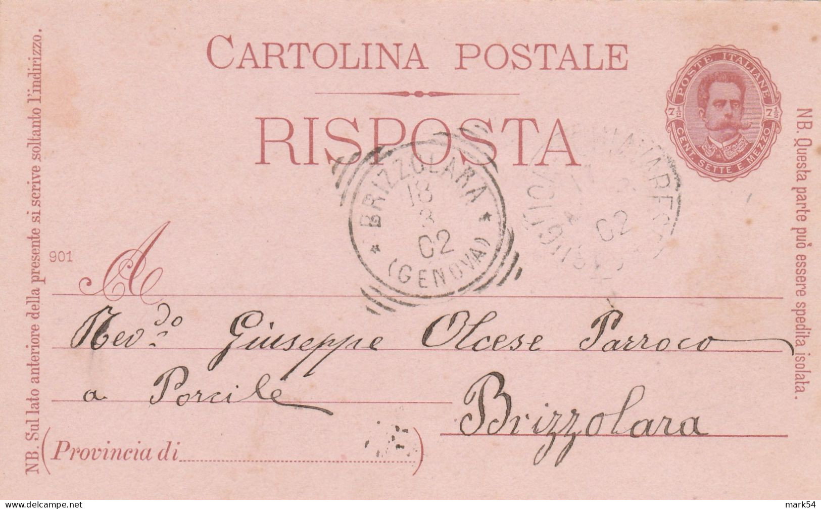 E 27 Brizzolara (Genova) Tondo-riquadrato Del 1902 Punti 7 - Marcophilia