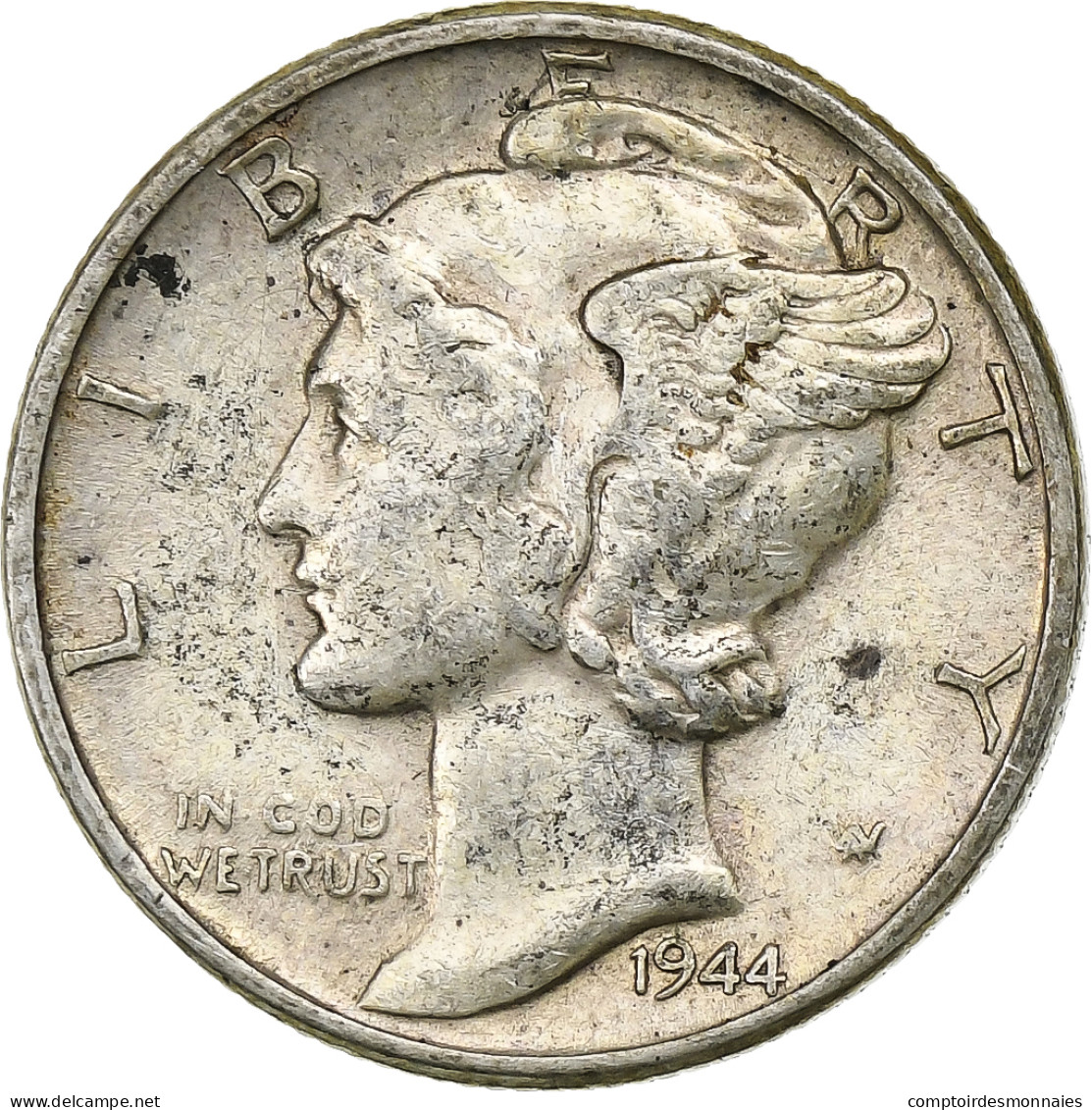 États-Unis, Dime, Mercury Dime, 1944, U.S. Mint, Argent, TTB+, KM:140 - 1916-1945: Mercury (kwik)