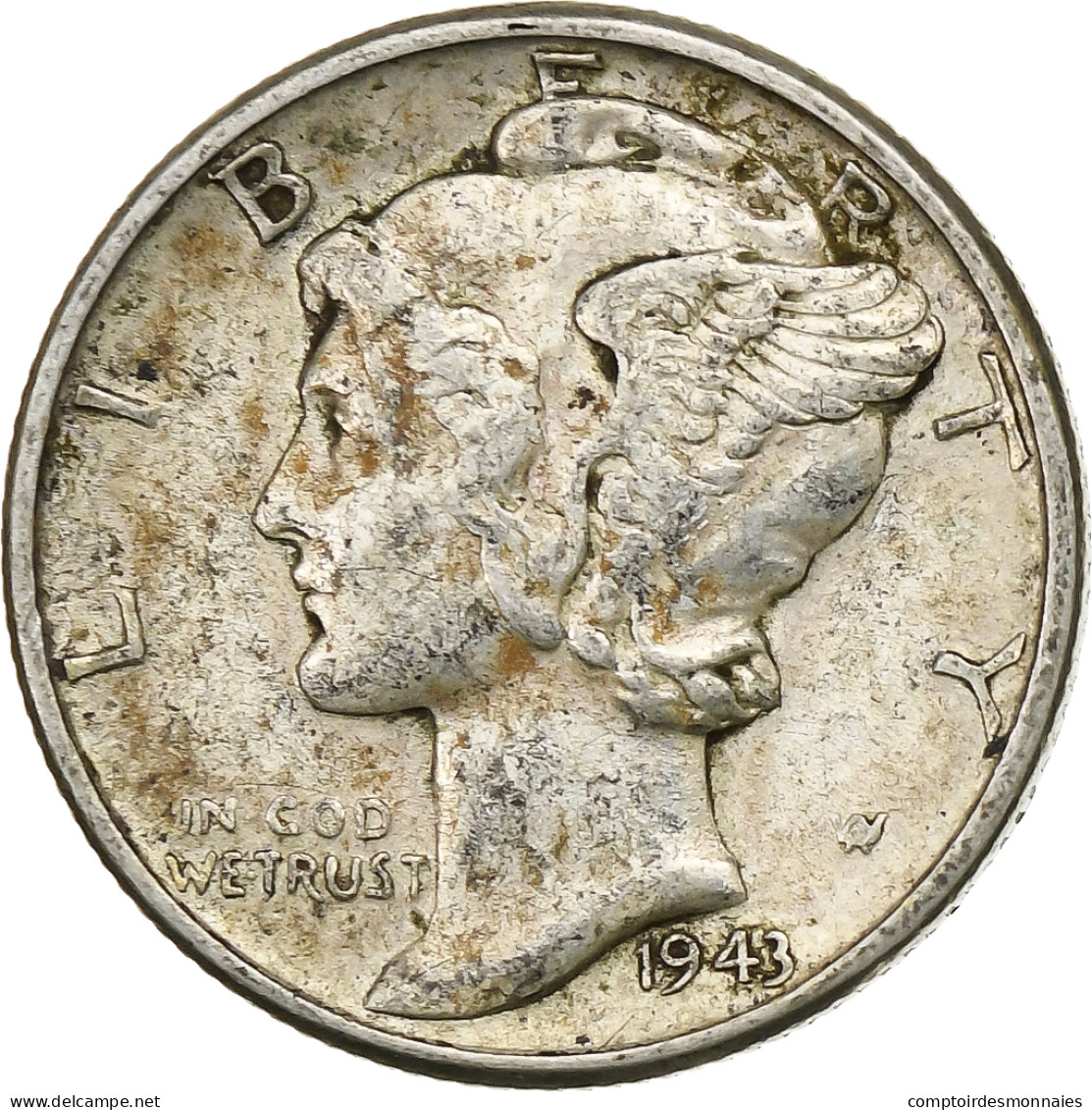 États-Unis, Dime, Mercury Dime, 1943, U.S. Mint, Argent, TTB, KM:140 - 1916-1945: Mercury