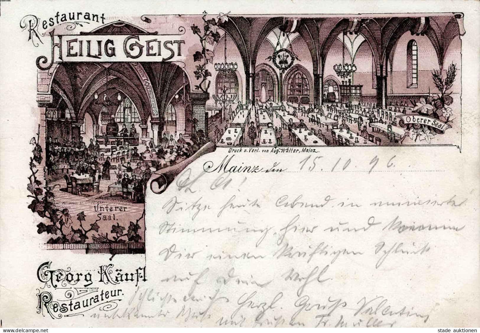 Mainz (6500) Gasthaus Heilig Geist Georg Käufl 1896 I-II - Mainz