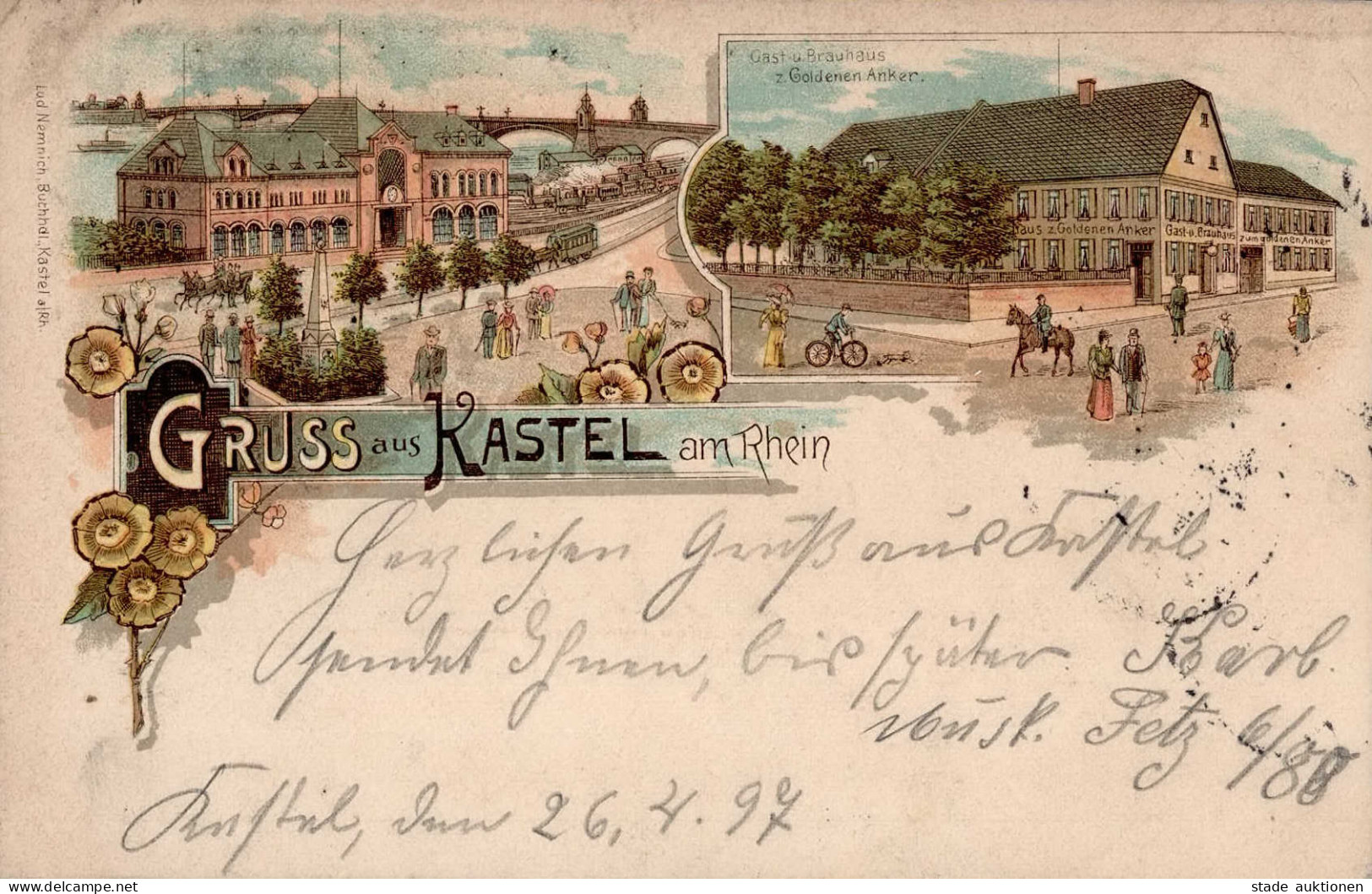 Mainz-Kastel Am Rhein (6503) - Gasthaus Und BRAUHAUS Zum Goldenen Anker Frühes Litho 1897 I-II - Mainz