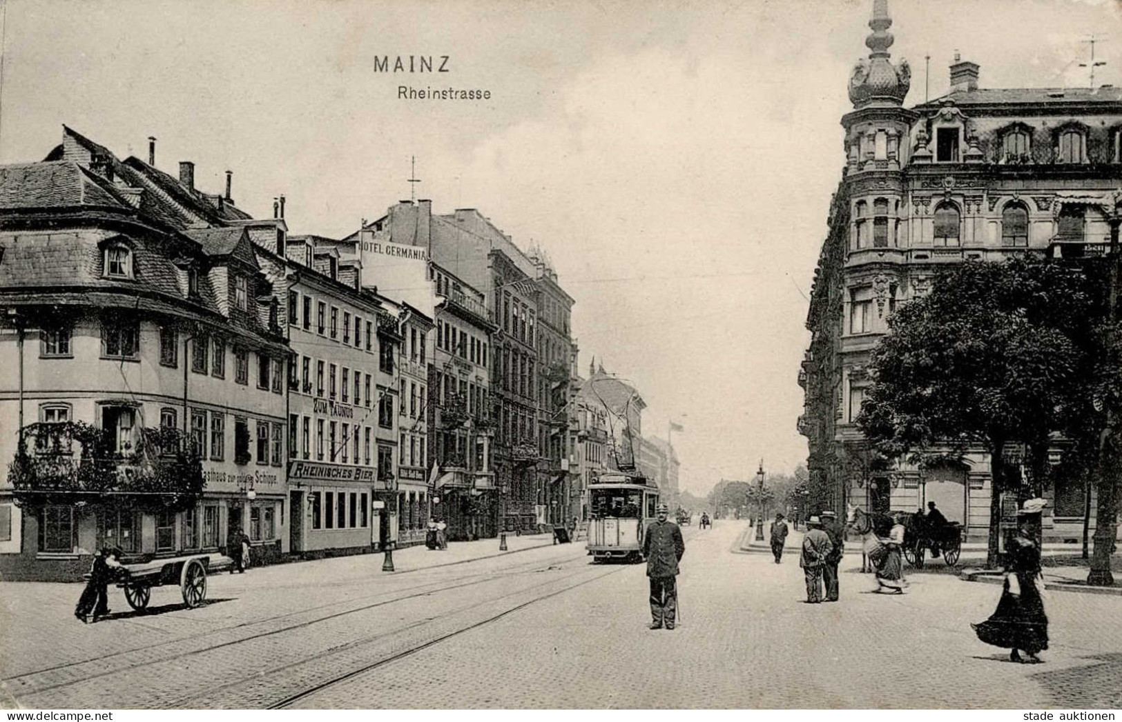 Mainz (6500) Rheinstrasse Strassenbahn Gasthaus Zur Goldenen Schippe 1903 I-II Tram - Mainz