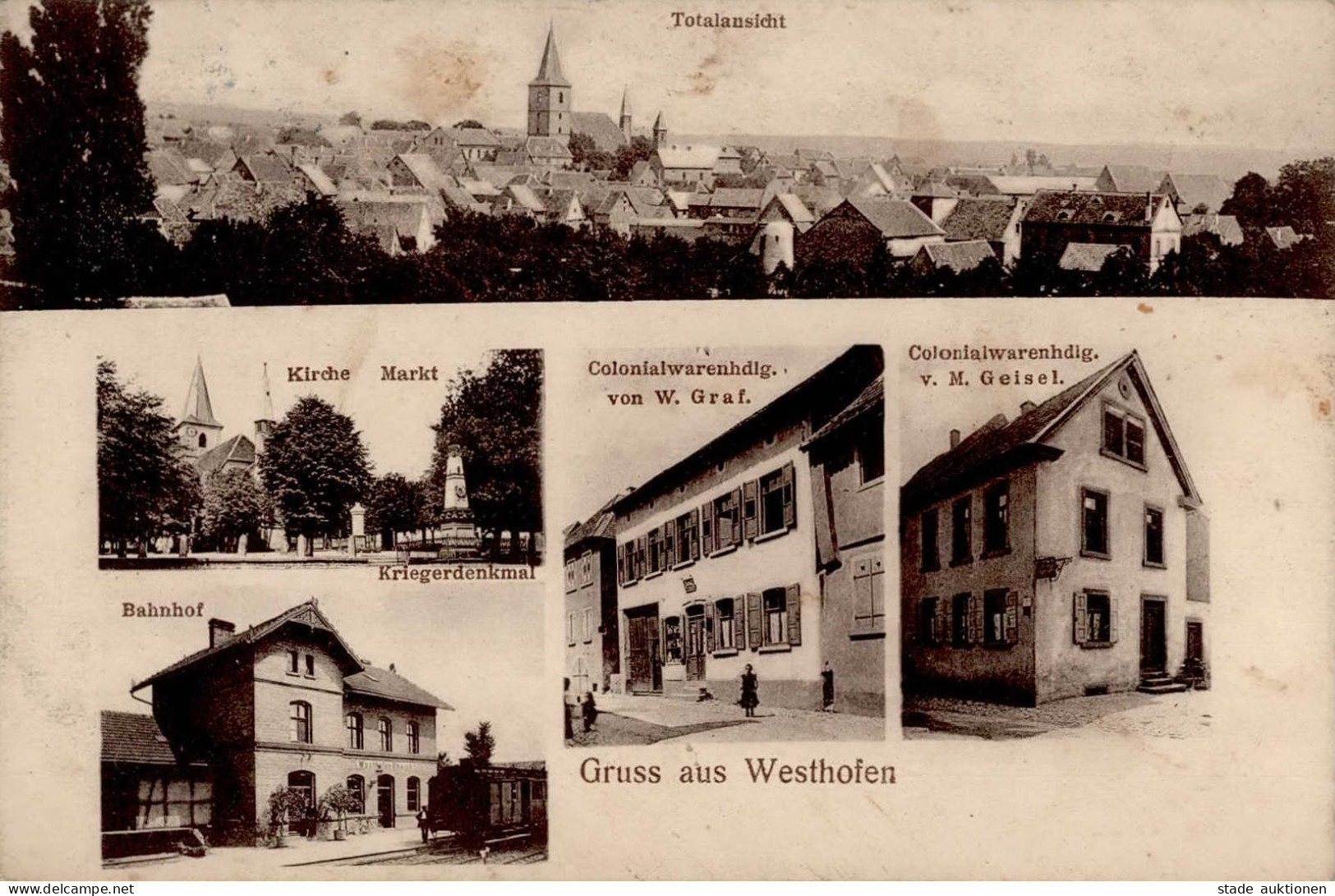Westhofen (6525) Bahnhof Kriegerdenkmal Kolonialwarenhandlung Graf Kolonialwarenhandlung Geisel I- - Other & Unclassified