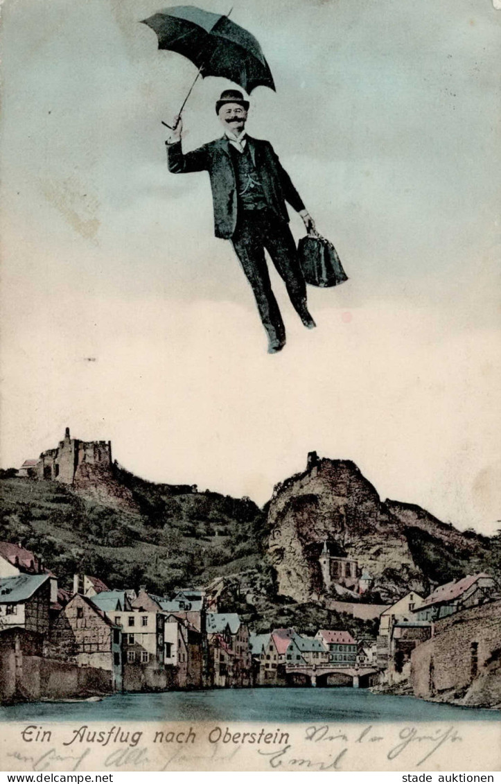 Oberstein (6580) Fliegender Mensch Mit Schirm 1904 II (Stauchung) - Autres & Non Classés