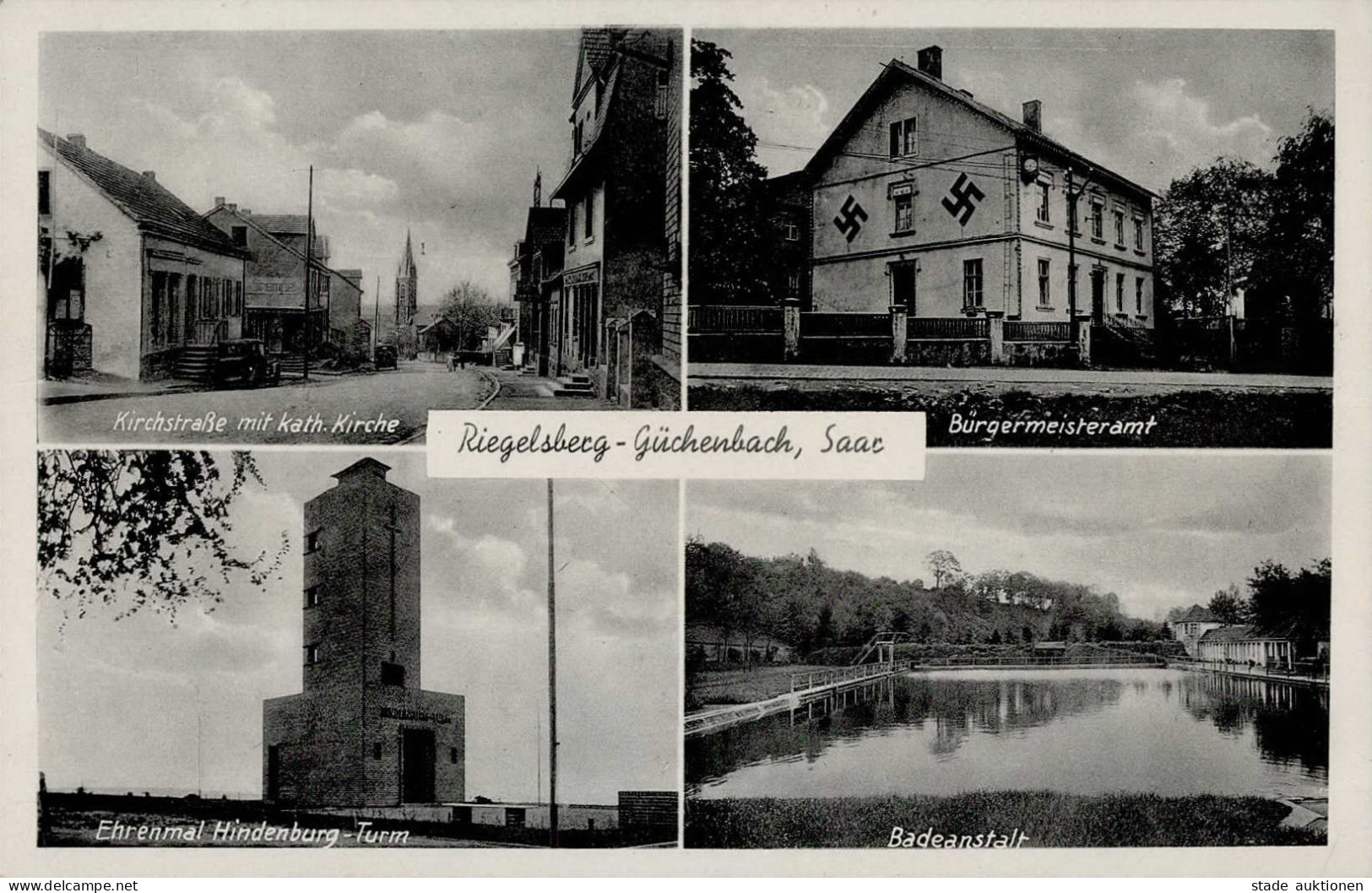 Güchenbach (6601) Kirchstrasse Kath. Kirche Schwimmbad WK II Symbol I - Autres & Non Classés