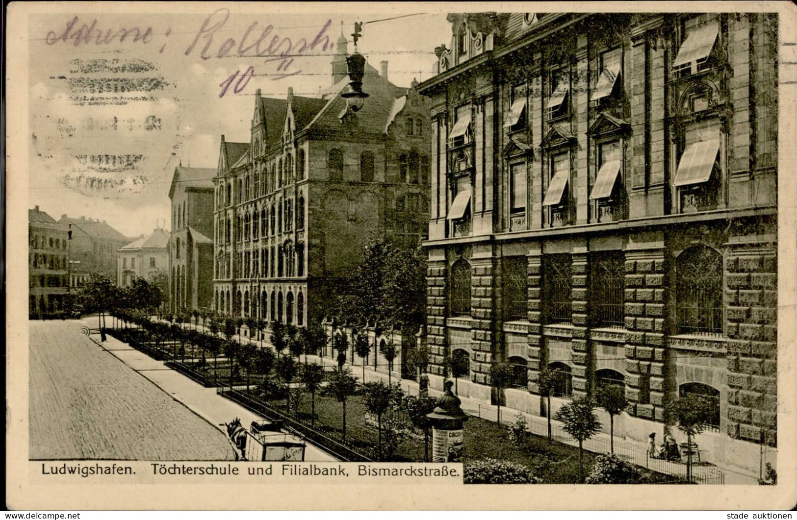 Ludwigshafen (6700) Töchterschule Filialbank Bismarckstrasse Litfaßsäule 1915 I-II - Ludwigshafen