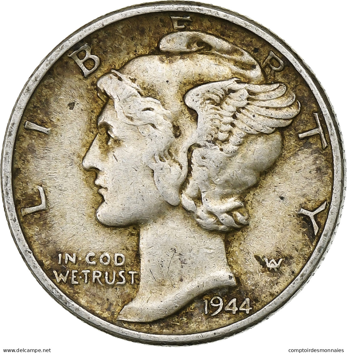 États-Unis, Dime, Mercury Dime, 1944, U.S. Mint, Argent, TTB, KM:140 - 1916-1945: Mercury