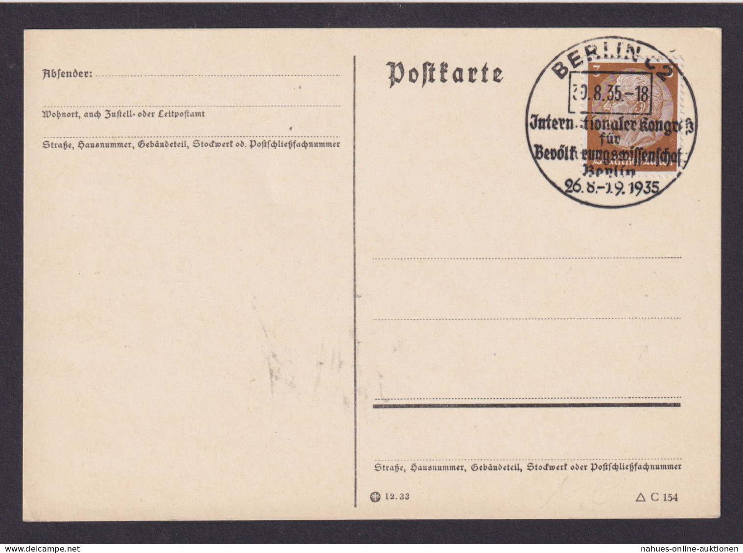 Deutsches Reich Postkarte Berlin Intern. Kongress Bevölkerungswissenschaft - Covers & Documents