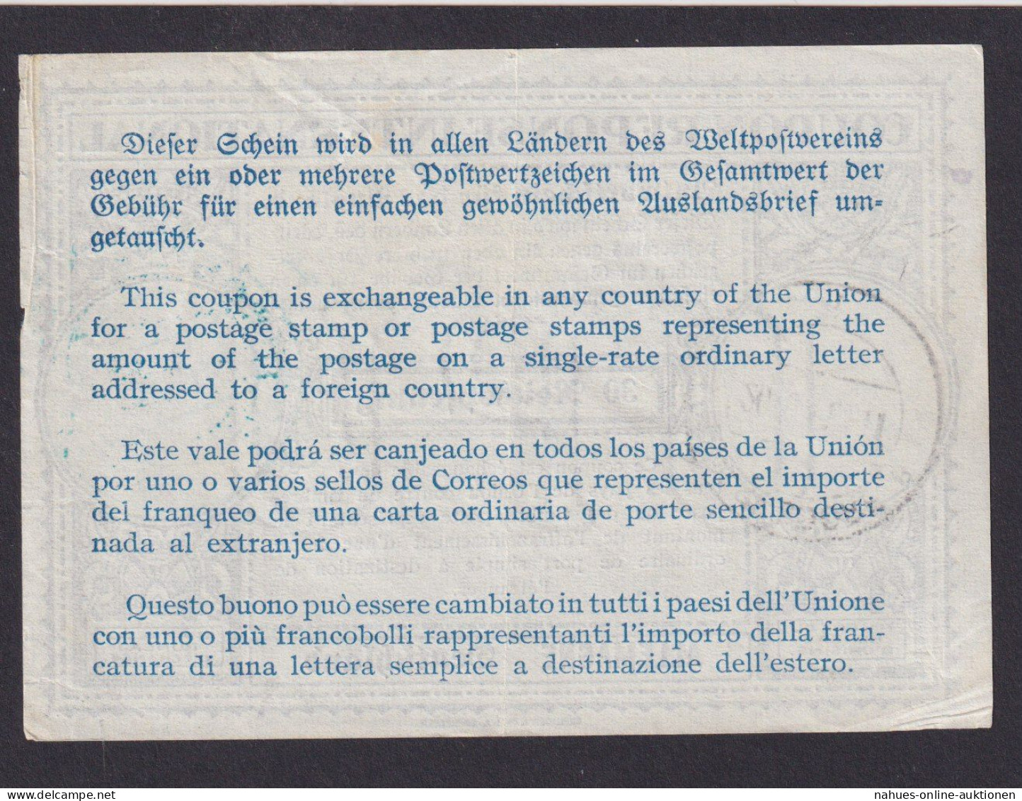 Düsseldorf Int. Antwortschein Deutsches Reich 30 Reichspfennig - Brieven En Documenten