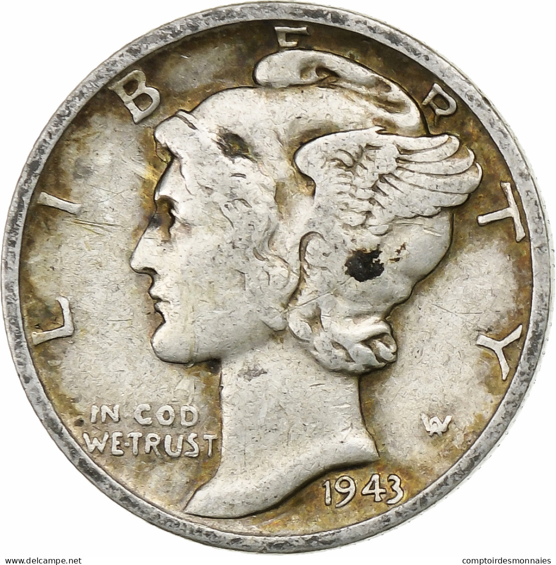 États-Unis, Dime, Mercury Dime, 1943, U.S. Mint, Argent, TTB, KM:140 - 1916-1945: Mercury