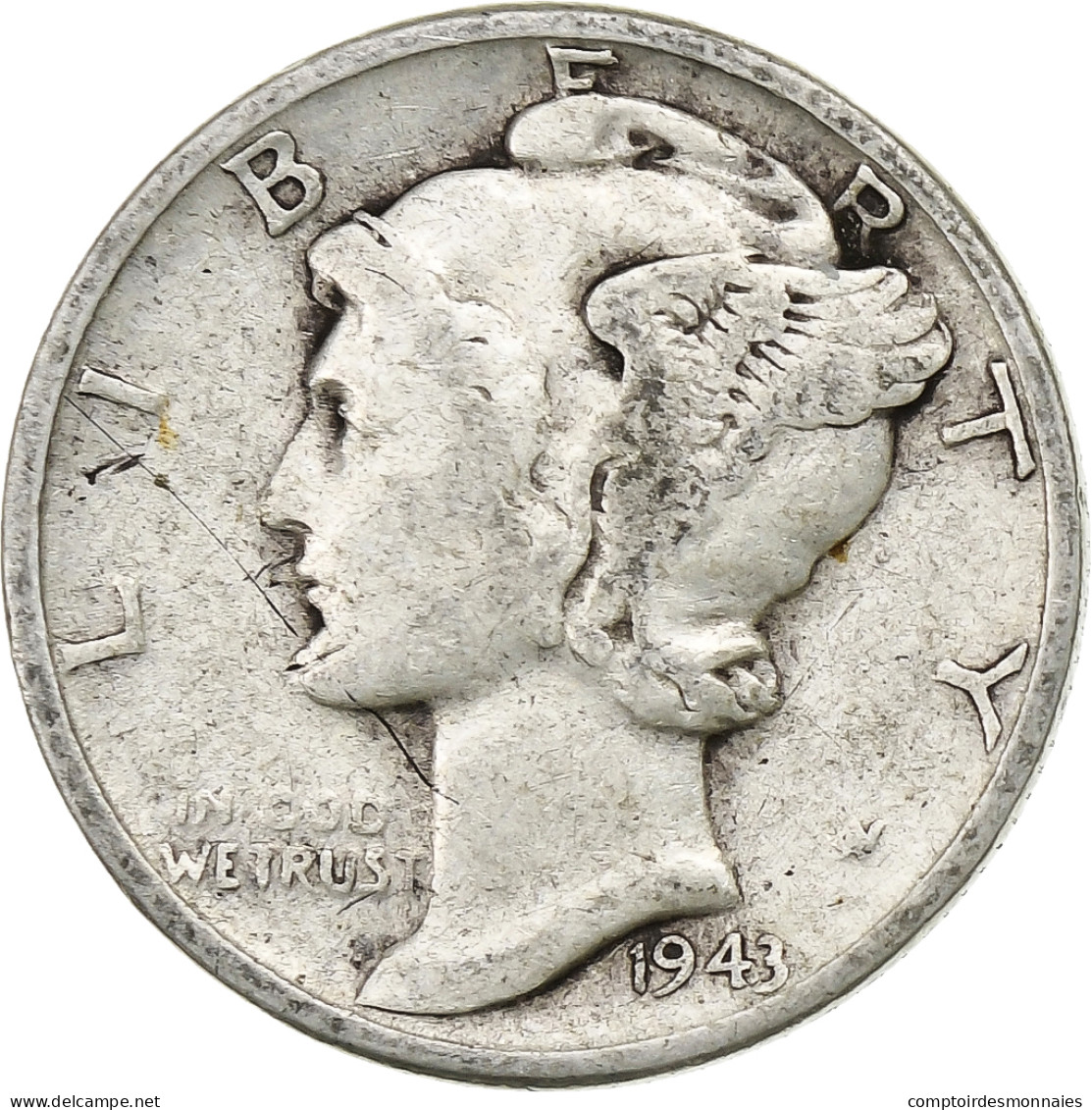 États-Unis, Dime, Mercury Dime, 1943, U.S. Mint, Argent, TB+, KM:140 - 1916-1945: Mercury (Mercure)