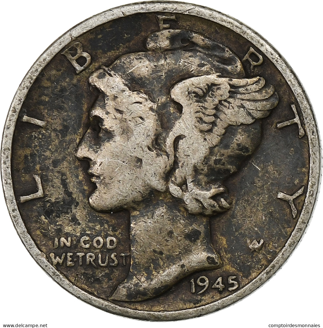 États-Unis, Dime, Mercury Dime, 1945, U.S. Mint, Argent, TB+, KM:140 - 1916-1945: Mercury