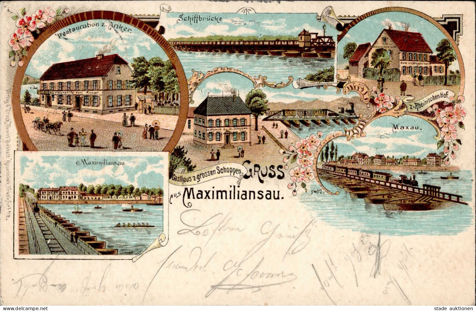 Maximiliansau (6729) Gasthaus Zum Anker Gasthaus Zum Rheinischen Hof Eisenbahn Gasthaus Zum Grossen Schoppen 1900 I Chem - Autres & Non Classés