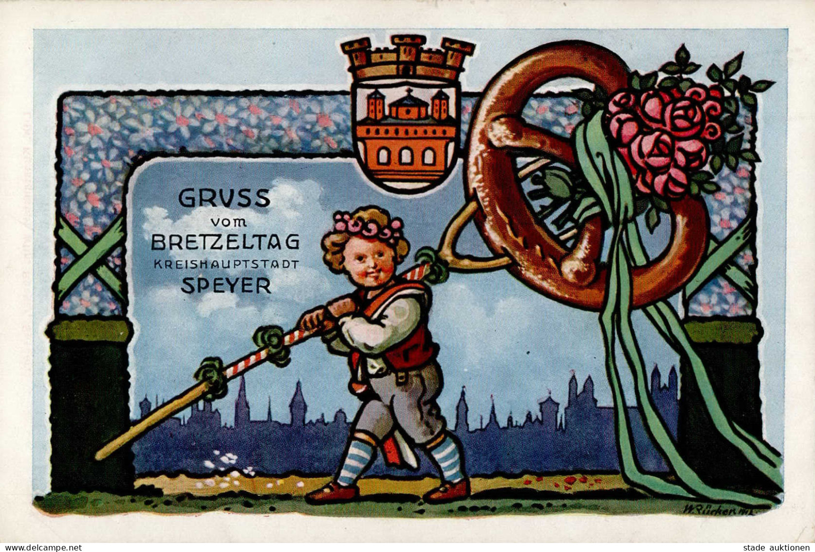 Speyer (6720) Bretzeltag 1913 Künstlerkarte I-II (kl. Stauchung) - Andere & Zonder Classificatie